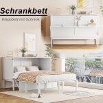 Lit escamotable 140x200 cm ado avec sommier � lattes et m�canisme vertical lit pratique en bois blanc ...