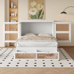 Lit escamotable 140x200 cm lit mural avec sommier  lattes lit double en bois avec tiroirs de rangement ...