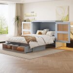 Lit escamotable 140x200 cm avec sommier  lattes lit mural avec tiroirs de rangement lit double en bois ...