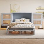Lit escamotable 140x200 cm avec tiroirs de rangement lit mural avec sommier  lattes lit double en bois ...