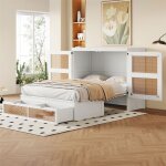 Lit escamotable 2 personnes lit 140x200 avec sommier et tiroirs de rangement lit rabattable bois et rsine ...