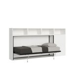 Lit escamotable horizontal - kando - 1 place - fr�ne blanc - design contemporain - m�canisme de s�curit� ...