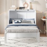 Lit escamotable mural 90x200 cm blanc - sommier  lattes - vertical - jeune - gain de place(sans matelas) ...