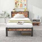 Lit en fer cadre de lit en fer forg� lit en m�tal avec t�te de lit design moderne 90 x 200 cm noir + ...