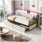 Lit en fer forg� 90 x 200 cm - zubaliya - avec �clairage led - avec 2 tiroirs - prise multifonction - ...