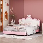 Lit fille 140x200 cm rose lit princesse cadre de lit avec sommier  lattes lit 2 personnes rembourr ...