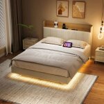 Lit flottant 160200 cadre de lit avec clairage led lit double avec tte de lit rembourre double ports ...