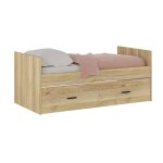 Lit gigogne avec 1 tiroir coloris ch�ne mauvella - longueur 202 x profondeur 98 x hauteur 58 cm