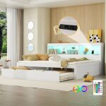 Lit gigogne - singularity - 140 x 200 cm - led int�gr�e - prise + usb - compartiment de rangement