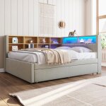 Lit gigogne 140x200 et 90x190 avec prise usb et nombreux compartiments de rangement lit rembourr multifonctio ...