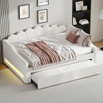 Lit gigogne 140x200 cm lit de repos rembourré avec bande led beige Lit gigogne 140x200 cm lit de repos rembourré avec bande led beige