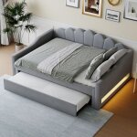 Lit gigogne 140x200 cm lit de repos rembourré avec bande led gris Lit gigogne 140x200 cm lit de repos rembourré avec bande led gris