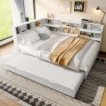 Lit gigogne 140x200 cm tête de lit avec rangement lit simple sans matelas blanc Lit gigogne 140x200 cm tête de lit avec rangement lit simple sans matelas blanc