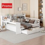 Lit gigogne 140x200 - o. ye - multifonctionnel confortable banquette lit structure bois massif rangement ...