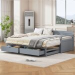 Lit gigogne 2 en 1 90 (180) x 190 cm - lit gigogne pin + tiroirs - multifonction convertible gris - meuble ...