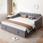 Lit gigogne 2 places 90 / 180 x 190cm lit de repos lit rembourr� en velours avec ports usb et sac de ...