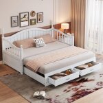 Lit gigogne 2 places 90 / 180x190 cm canap� - lit convertible en bois massif avec tiroirs et sommier ...