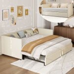 Lit gigogne 2 places 90 / 180x200cm canap� lit canap� convertible avec sommier � lattes velours beige ...