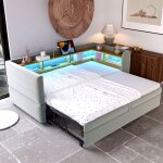 Lit gigogne 2 place 90�190 lit avec rangement et led pour adulte ado canap� - lit extensible 180cm avec ...