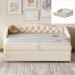 Canap - lit - jaerliub - 90x190(200) cm - 2 places - tissu lin beige - port usb intgr