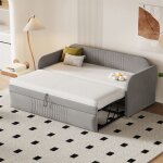 Lit gigogne 2 places - canap - lit - 90 / 180x190 cm - gris - structure en mtal - sommier  lattes ...