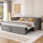Lit gigogne 2 places enfant 90 / 180x200cm canap� - lit lit adulte rembourr� en velours avec sommier ...
