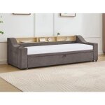 Lit gigogne 2 x 80 x 200 cm avec rangements et port usb - tissu - taupe - oravaya