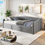 Lit gigogne 90 / 180�190 cm canap� - lit convertible 2 en 1 lit rembourr� cadre de lit sommier � lattes ...