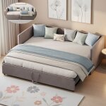 Lit gigogne 90 / 180 x 200 cm - lit capitonn� avec sommier � lattes - extensible - cadre de lit convertible ...