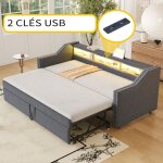 Canap� - lit gigogne rembourr� - langtu - 90 / 180 x 190 cm - rangement multifonction - led int�gr�e ...