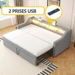 Lit gigogne 90 / 180x190 avec �clairage led et prise usblit coulissant 2 places avec espace de rangement ...