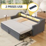 Lit gigogne 90 / 180x190 avec clairage led et prise usblit coulissant 2 places avec espace de rangement ...