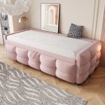 Lit gigogne 90 / 180x190 pouf tissu velours teddy lit simple lit double avec sommier  lattes lit multifonctio ...