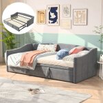 Lit gigogne 90 / 180x200cm canap� - lit convertible 2 en 1 avec sommier � lattes tissu en velours gris ...