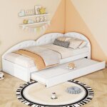 Lit gigogne lit denfant 90 * 200 cm lit simple avec lit escamotable et roulettes - blanc Lit gigogne lit denfant 90 * 200 cm lit simple avec lit escamotable et roulettes - blanc