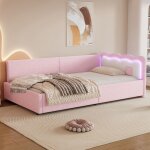 Lit gigogne - singularity - m�ridienne - 90x200 cm - led int�gr�e - tissu non tiss� - rose