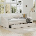 Lit gigogne 90 * 200cm méridienne méridienne simple avec tiroirs grand espace de rangement beige Lit gigogne 90 * 200cm méridienne méridienne simple avec tiroirs grand espace de rangement beige