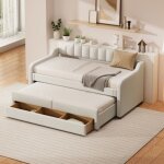 Lit gigogne 90 cm x 200 cm canap dpliant rembourr canap convertible avec tiroirs lin - beige
