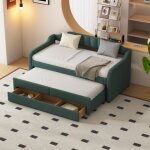 Lit gigogne 90 cm x 200 cm canap dpliant rembourr canap convertible avec tiroirs lin - vert