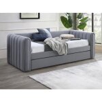 Lit gigogne 90 x 190 cm - tissu - gris + matelas - sahona Lit gigogne 90 x 190 cm - tissu - gris + matelas - sahona