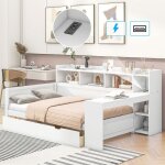 Lit gigogne 90x200 cm blanc - 2 tiroirs - prise de courant - usb int�gr�