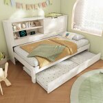 Lit gigogne 90x190 2 en 1 canap� lit avec rangements chargeur usb / usb - c int�gr� lit dappoint escamotable ...
