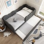 Lit gigogne 90x190 enfant avec sommier lit simple avec roulettes et lattes bois lit rembourr� avec detachable ...