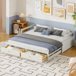 Lit gigogne 90x200 180x200 extensible deux tiroirs bois blanc