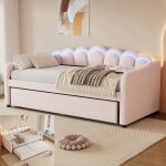 Lit gigogne - langtu - m�ridienne - 90x200 / 90x190 cm - tissu velours - led int�gr�e t�l�command�e