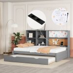Lit gigogne 90x200 / 90x190 cm avec rangements et port usbcanapé - lit 2 personnes avec sommier à lattes ... Lit gigogne 90x200 / 90x190 cm avec rangements et port usbcanapé - lit 2 personnes avec sommier à lattes ...