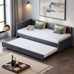 Lit gigogne 90x200 cm canap� - lit extensible lit avec cadre � lattes en velours gris