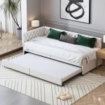 Lit gigogne 90x200 cm - canap� lit extensible - design capitonn� style chesterfield - avec sommiers � ...