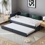 Lit gigogne 90x200 cm - canap� lit extensible - design capitonn� style chesterfield - avec sommiers � ...