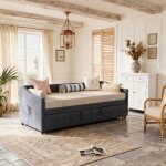 Lit gigogne 90x200 cm canap� - lit extensible hydraulique 180x200 cm bois et m�tal style scandinave tissu ...